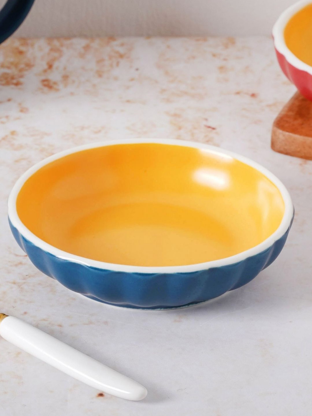 

Nestasia Blue & Yellow Textured Microwave safe Ceramic Matte Plate