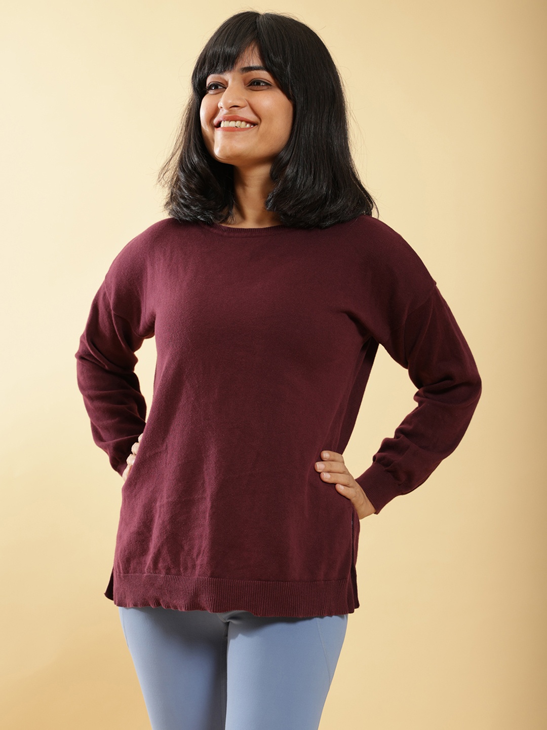 

Blissclub Women At Ease Cotton Knit Full Sleeve Top, Burgundy