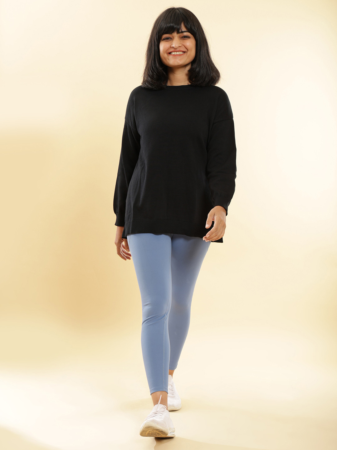 

Blissclub At Ease Knit Long Sleeves Relaxed Fit Pure Cotton Top, Black