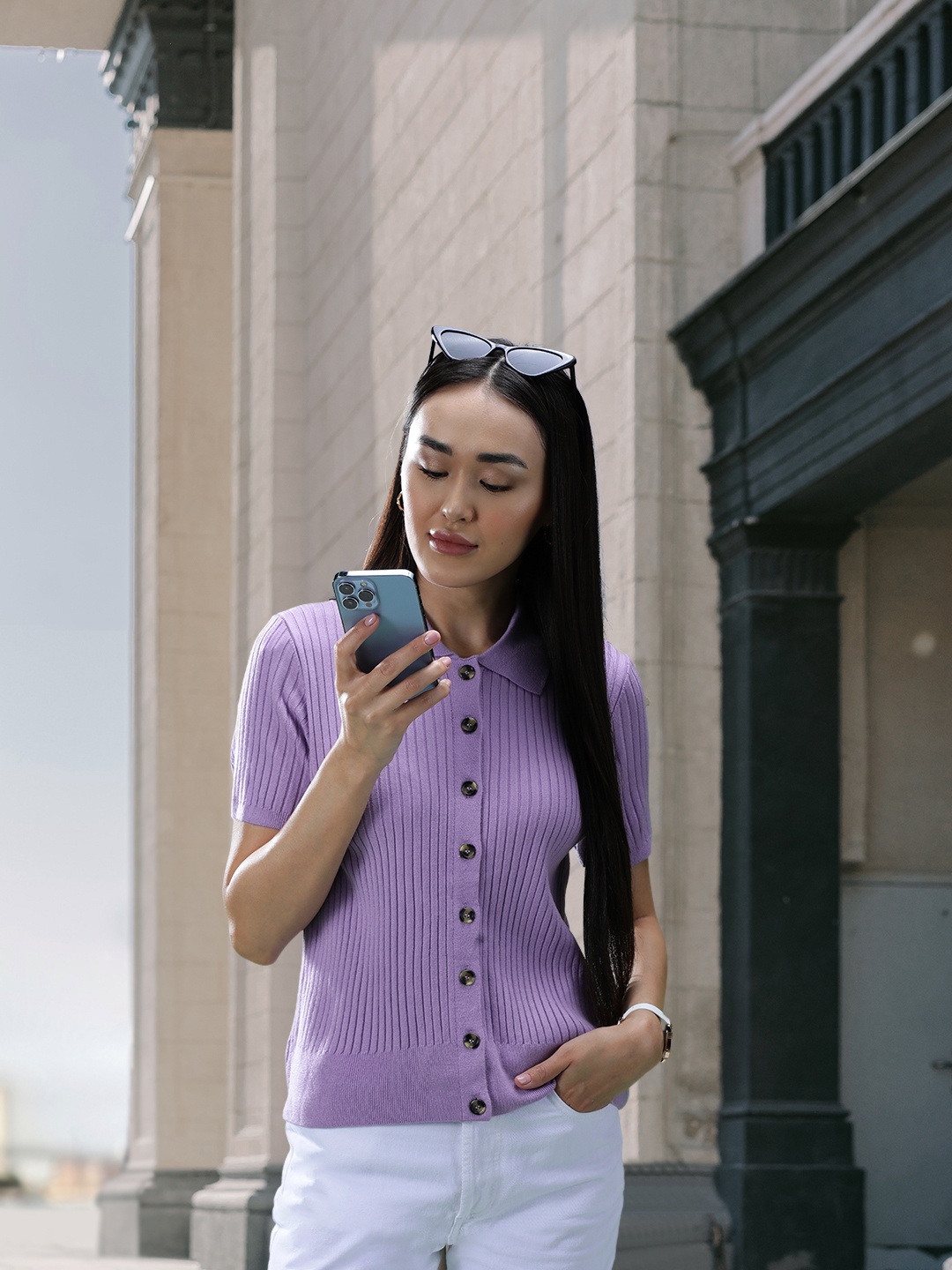 

Marks & Spencer Purple Shirt Style Crop Top