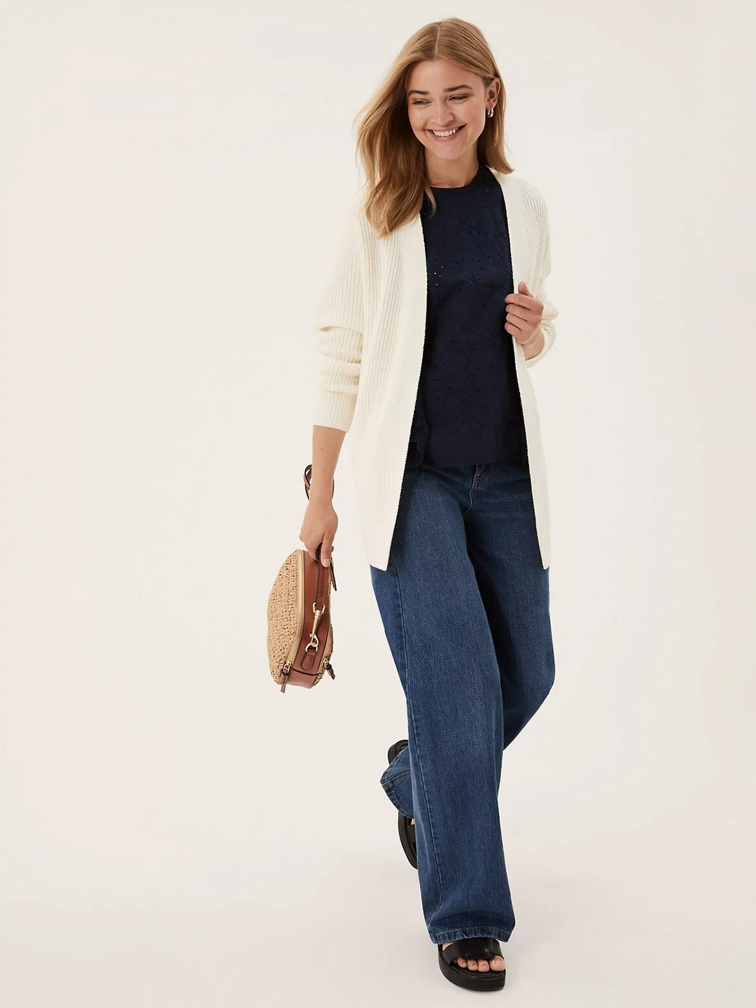 

Marks & Spencer Women Cream-Coloured Cable Knit Sweater