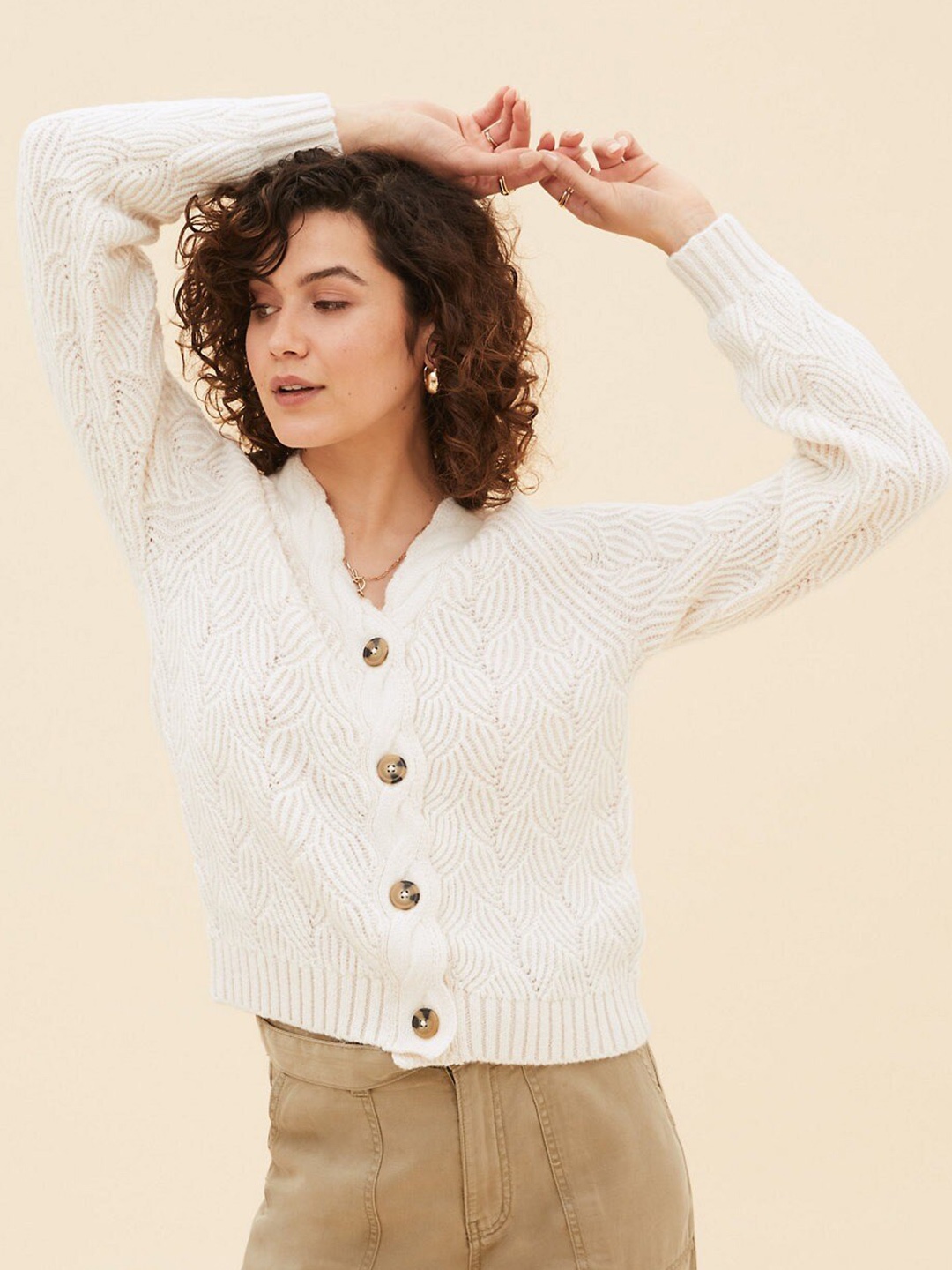 

Marks & Spencer Women Cream-Coloured Pullover