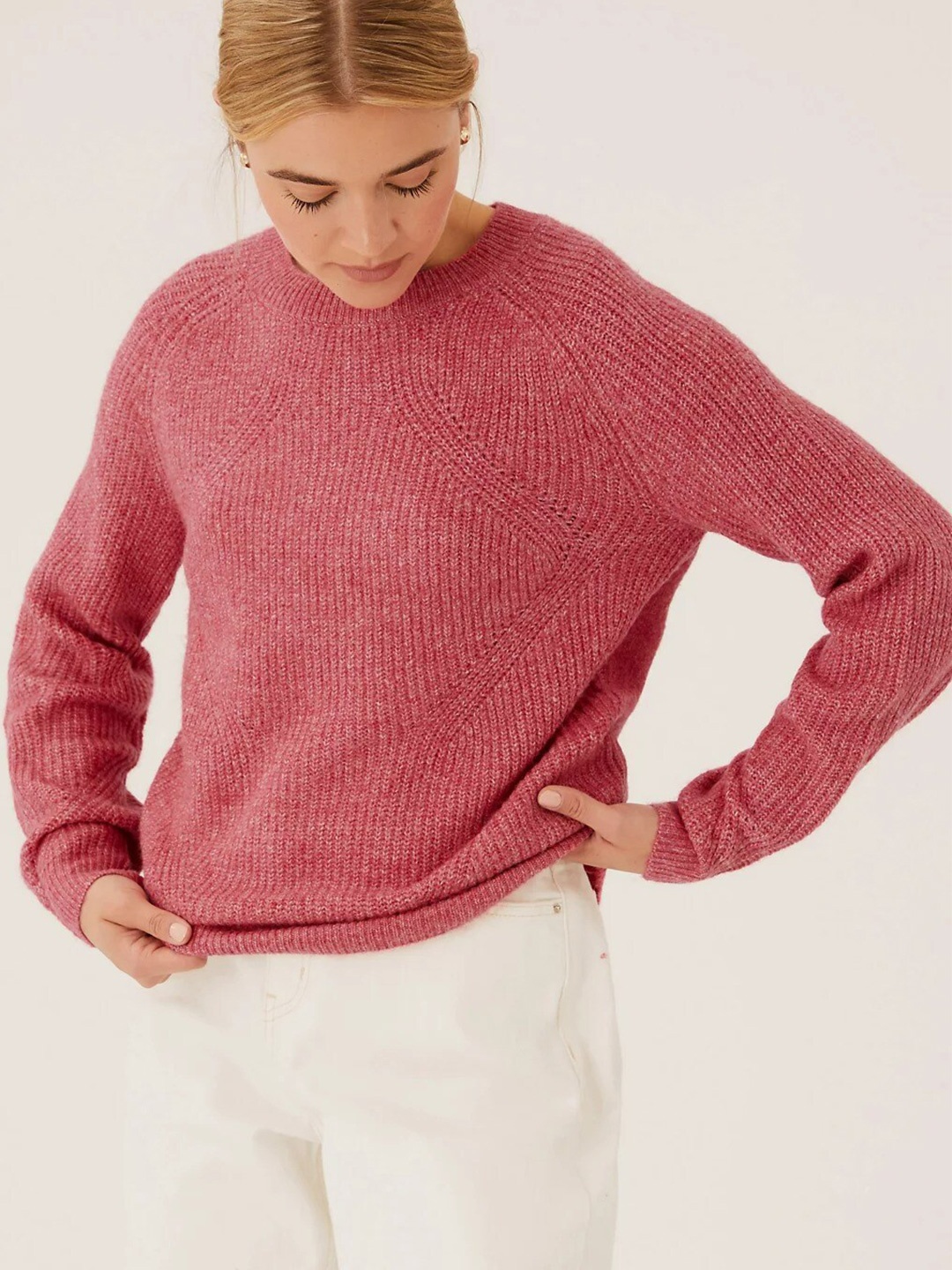 

Marks & Spencer Women Pink Ribbed Pullover