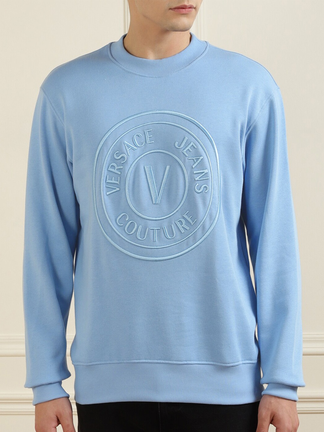 

Versace Jeans Couture Men Blue Brand Logo Embroidered Pure Cotton Sweatshirt