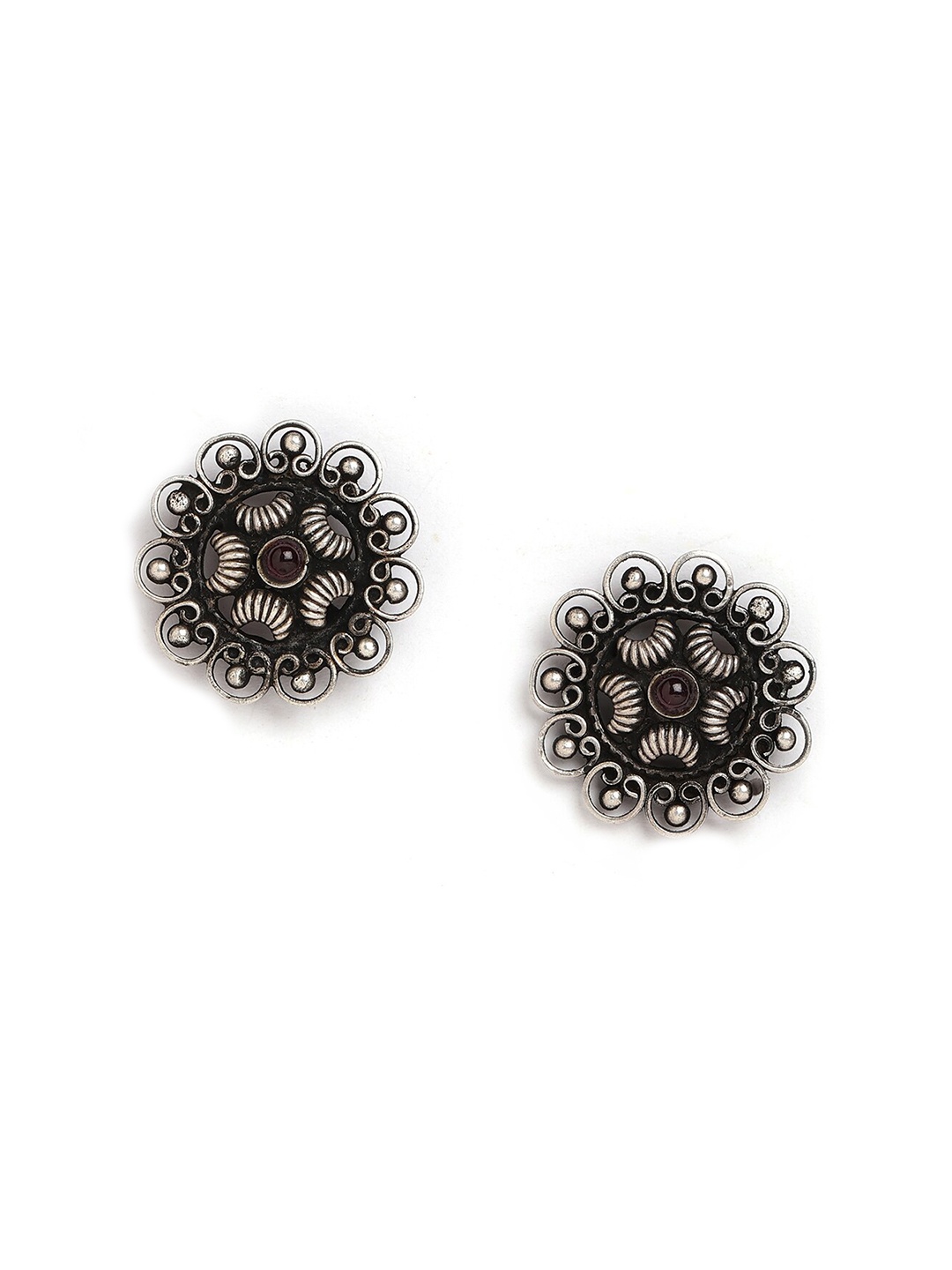 

ahilya Women Silver-Toned & Black Contemporary Studs Earrings