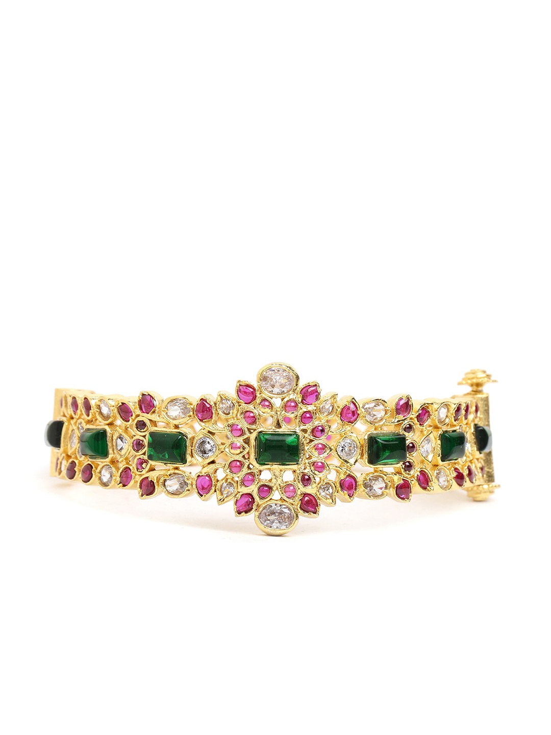 

ahilya Gold-Toned 92.5 Sterling Silver Green Gemstone Bangle