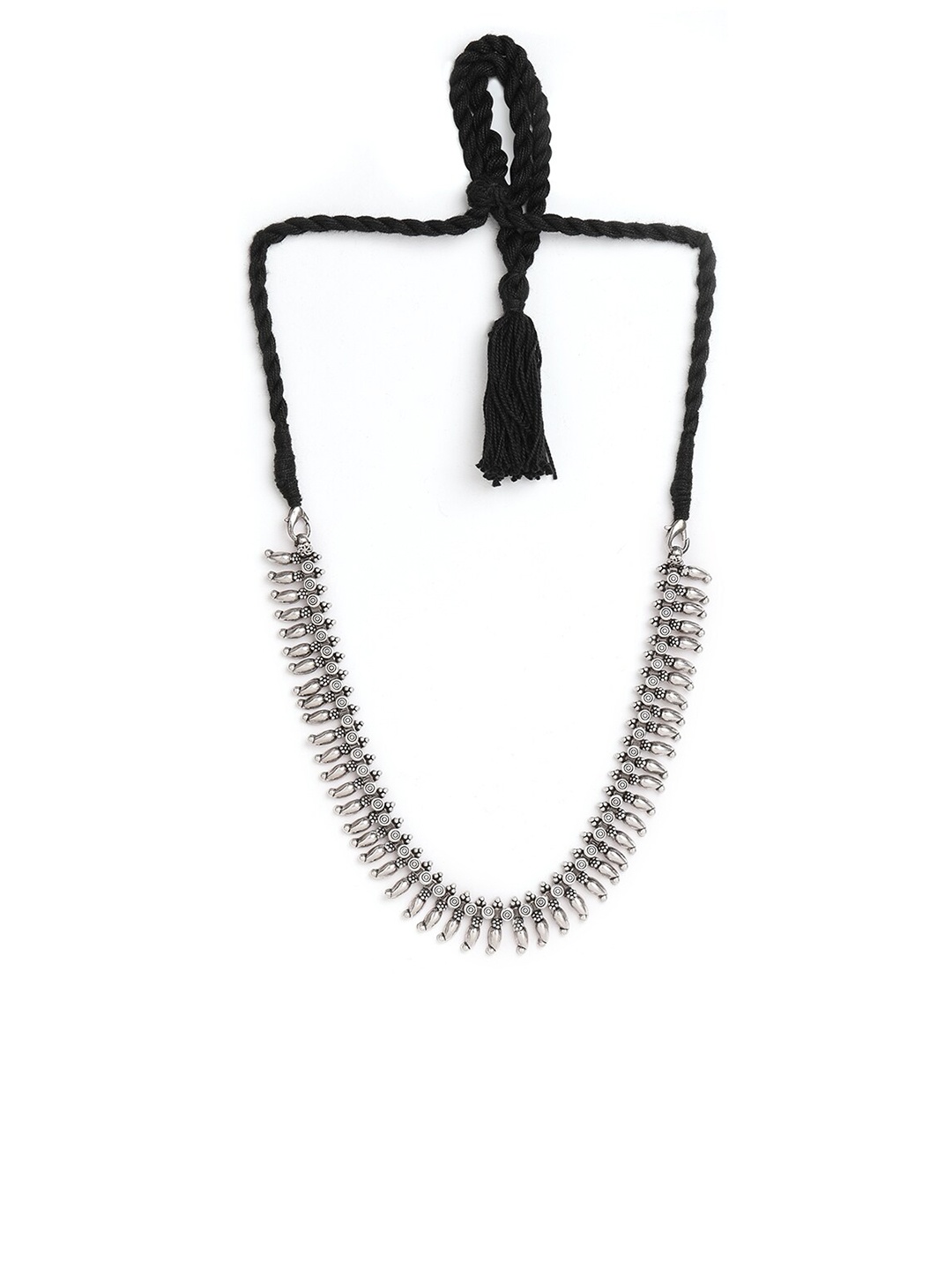 

ahilya Silver-Toned & Black 92.5 Sterling Silver Necklace