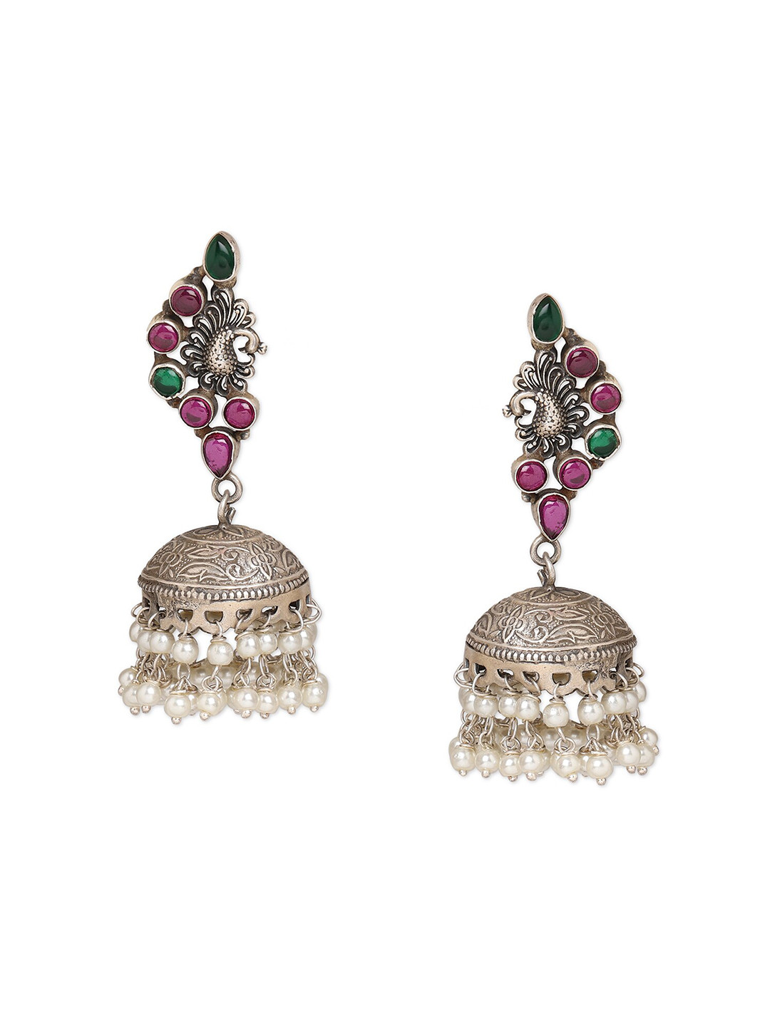 

ahilya 92.5 Sterling Silver Dome Shaped Jhumkas Earrings