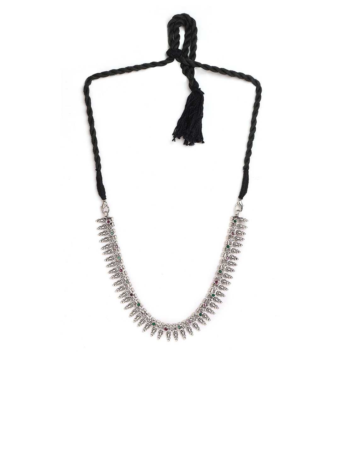 

ahilya Silver-Toned & Black 92.5 Sterling Silver Necklace