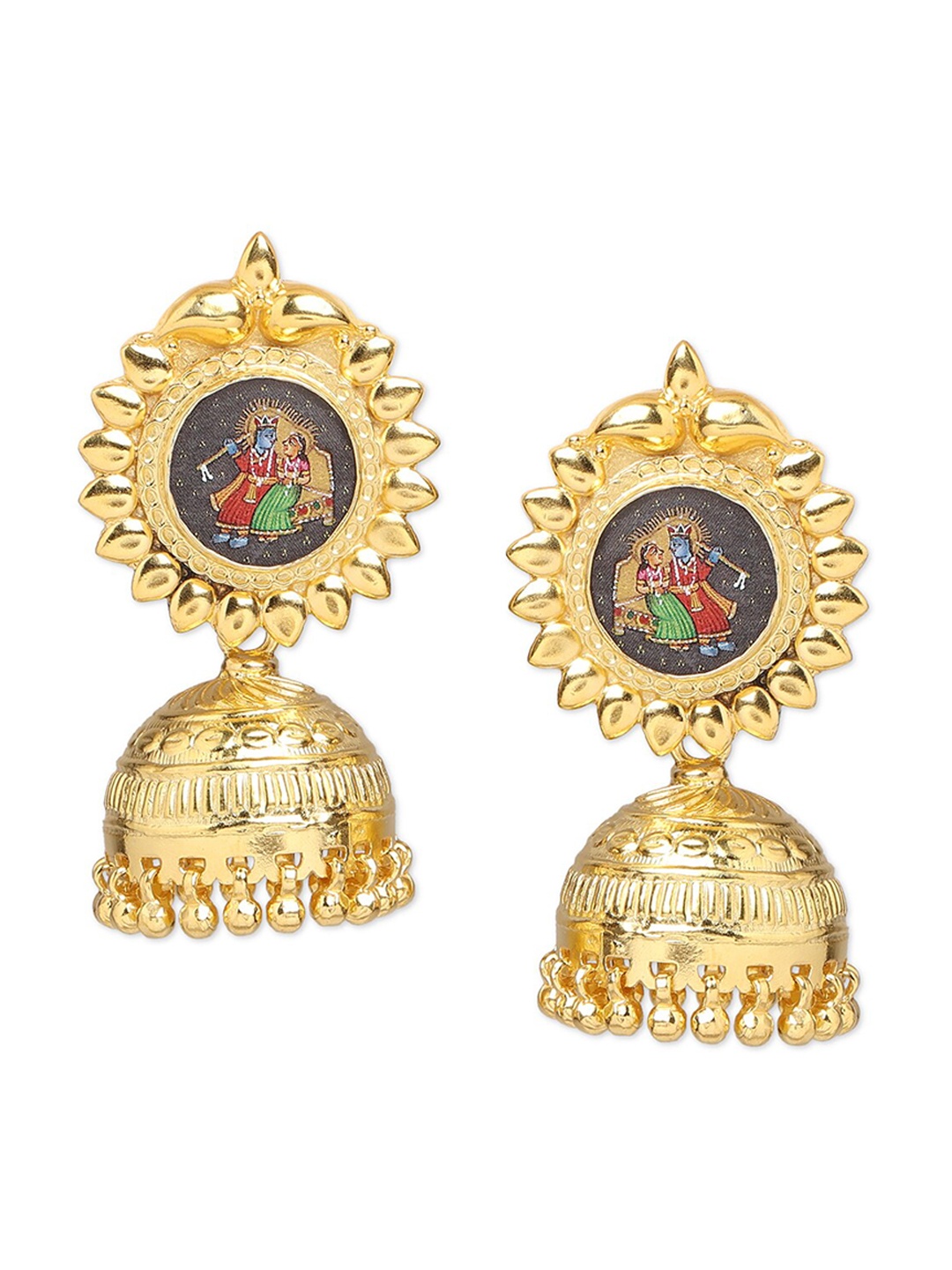 

ahilya Gold-Toned 92.5 Sterling Silver Dome Shaped Jhumkas Earrings