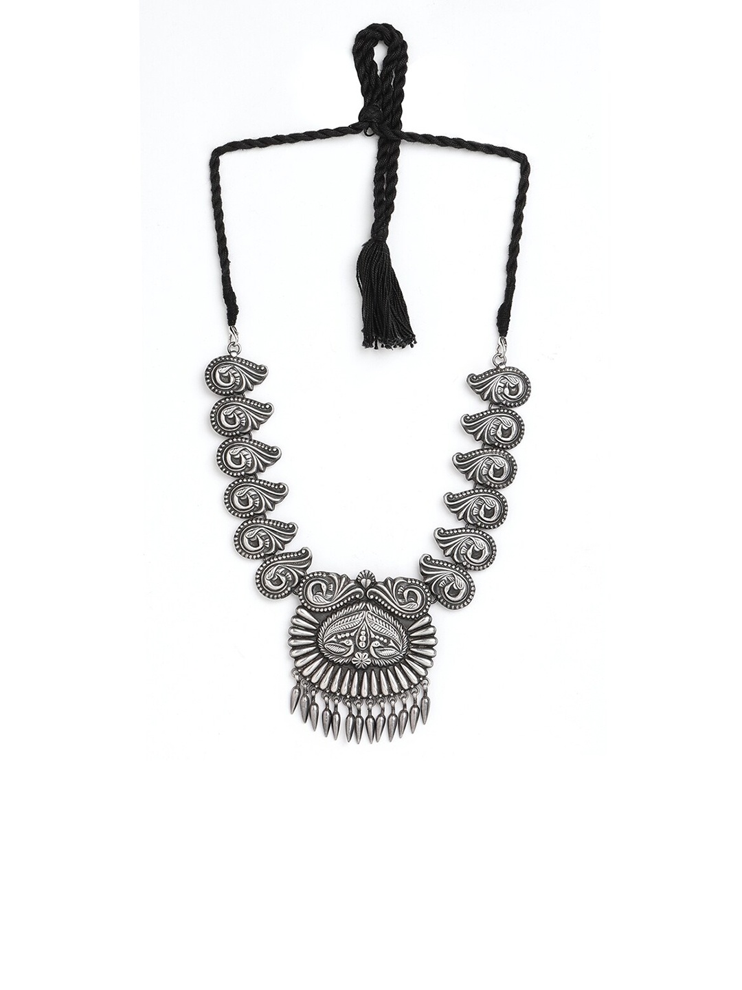 

ahilya Silver-Toned 92.5 Sterling Silver Statement Necklace