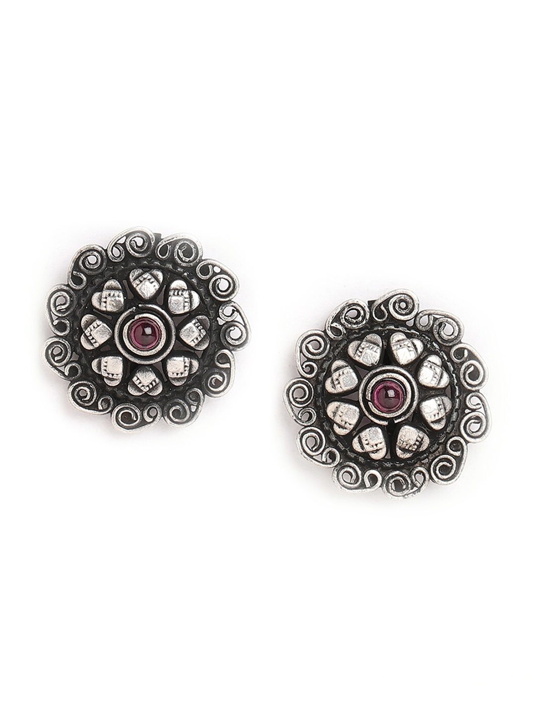 

ahilya 92.5 Sterling Silver Floral Oxidised Studs Earrings