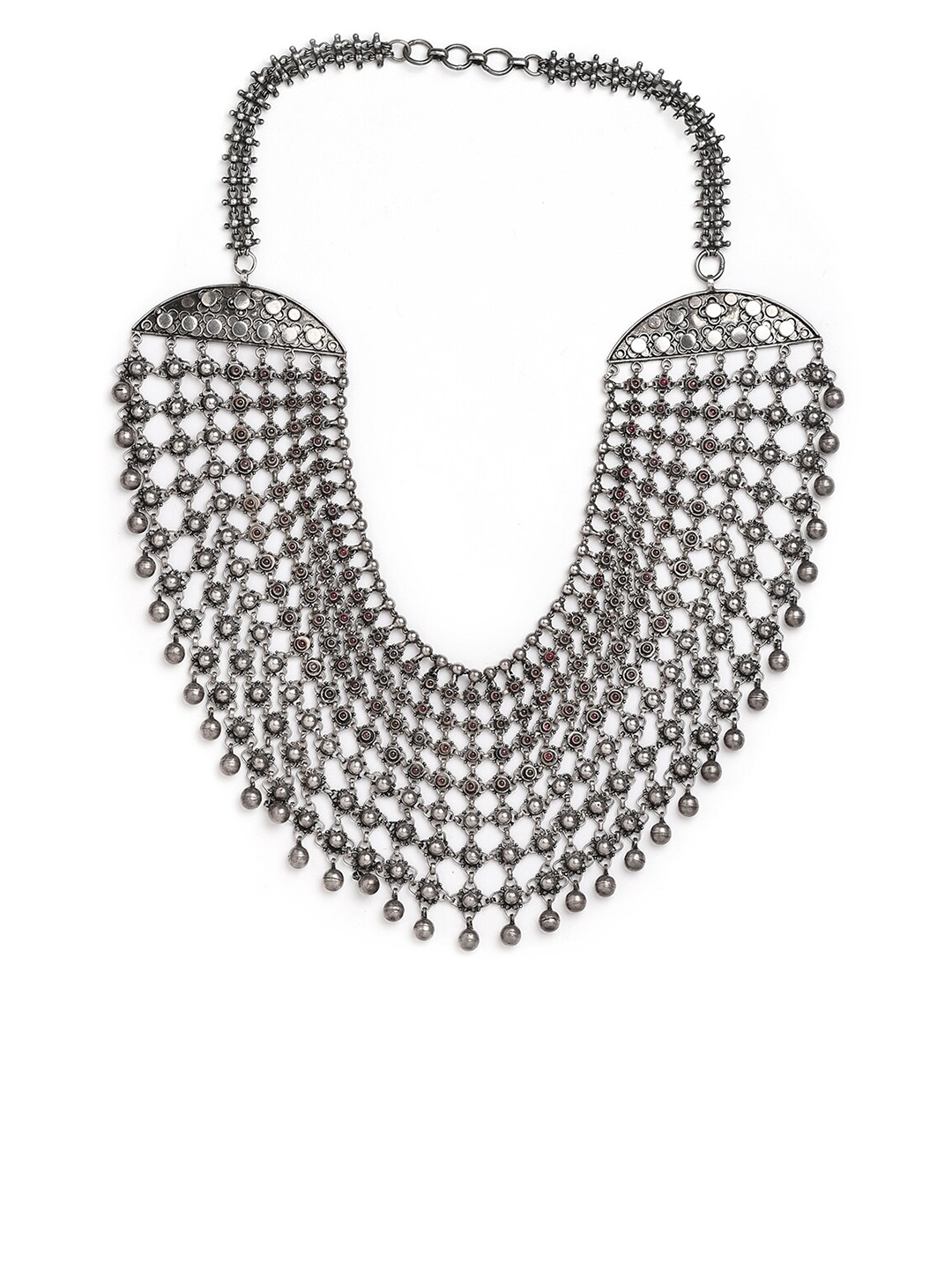 

ahilya Silver-Toned 92.5 Sterling Silver Statement Necklace