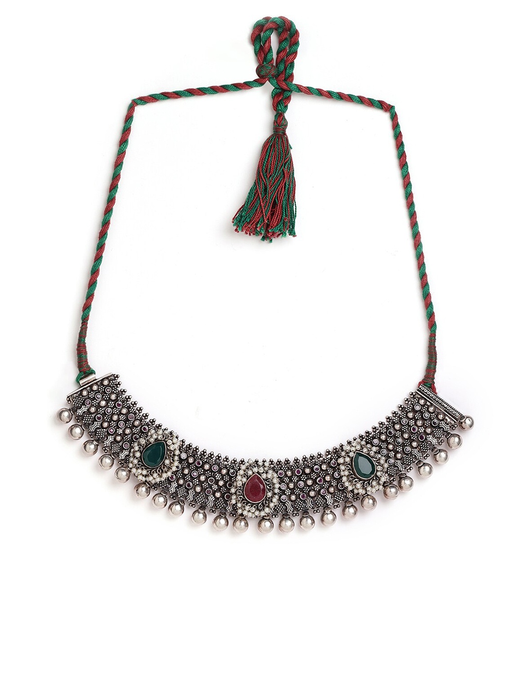 

ahilya Silver-Toned & Red 92.5 Sterling Silver Necklace