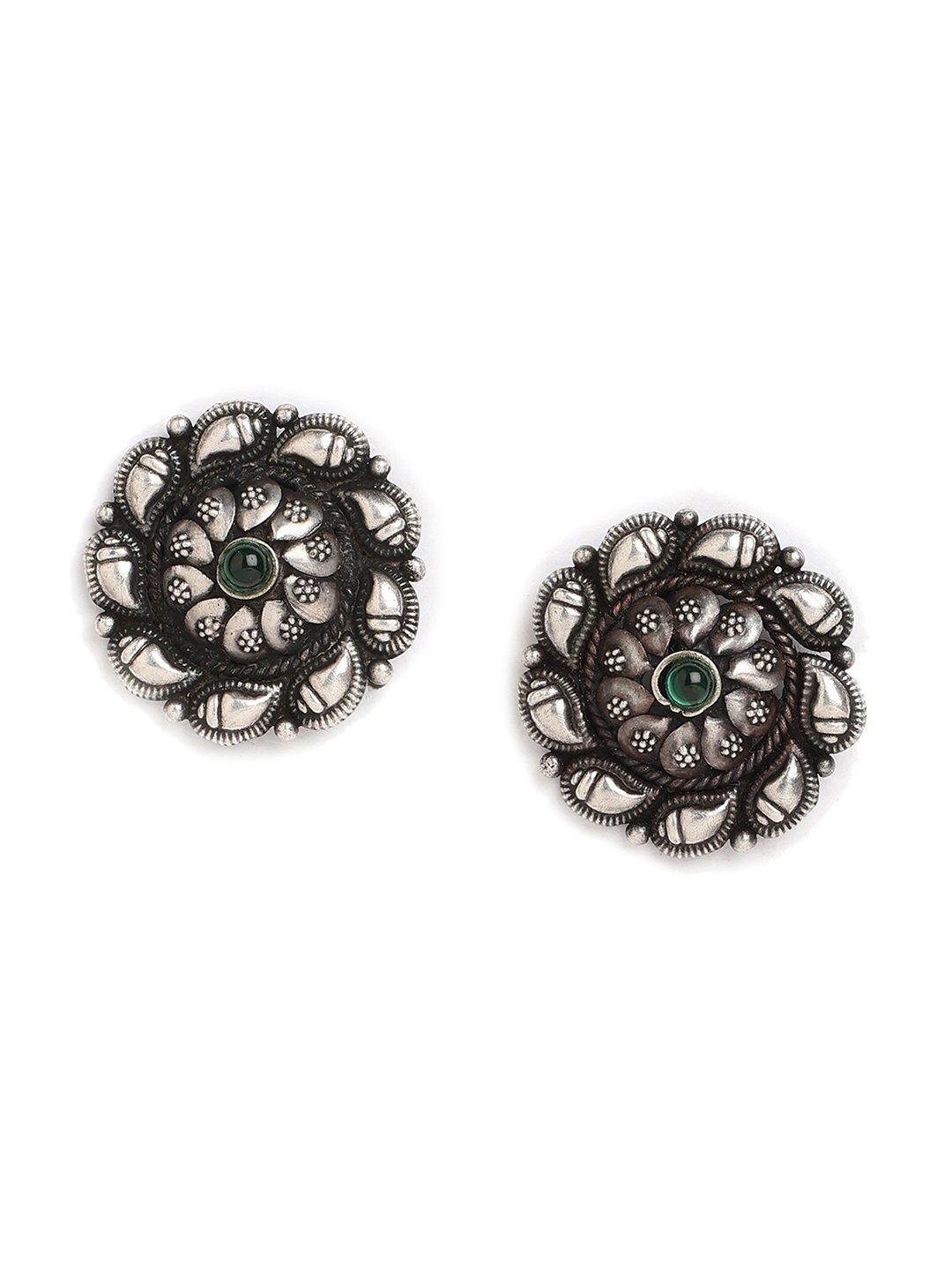 

ahilya 92.5 Sterling Silver Circular Oxidised Studs Earrings