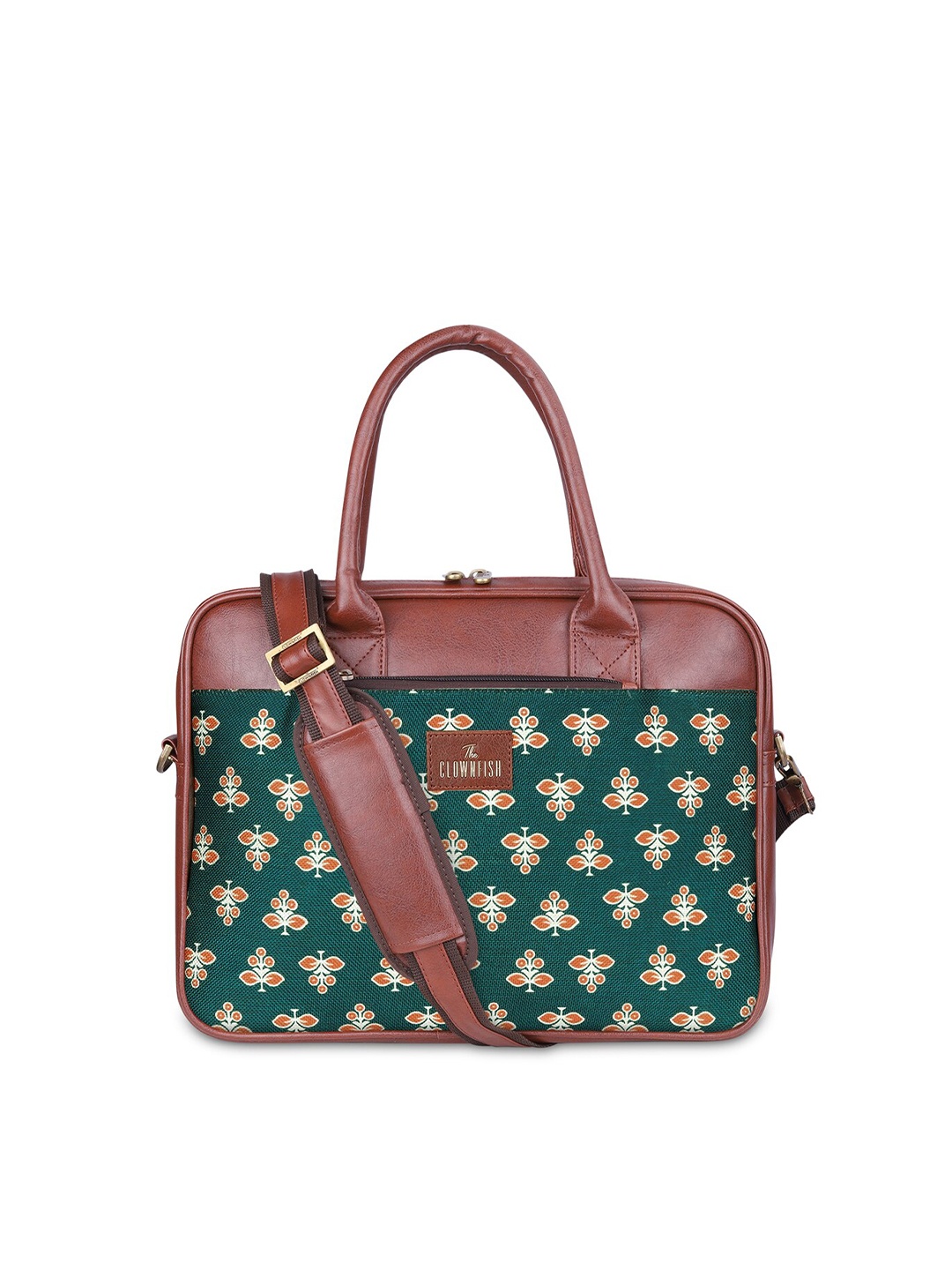 

THE CLOWNFISH Deborah Unisex Fluorescent Green & Brown Printed Messenger Bag