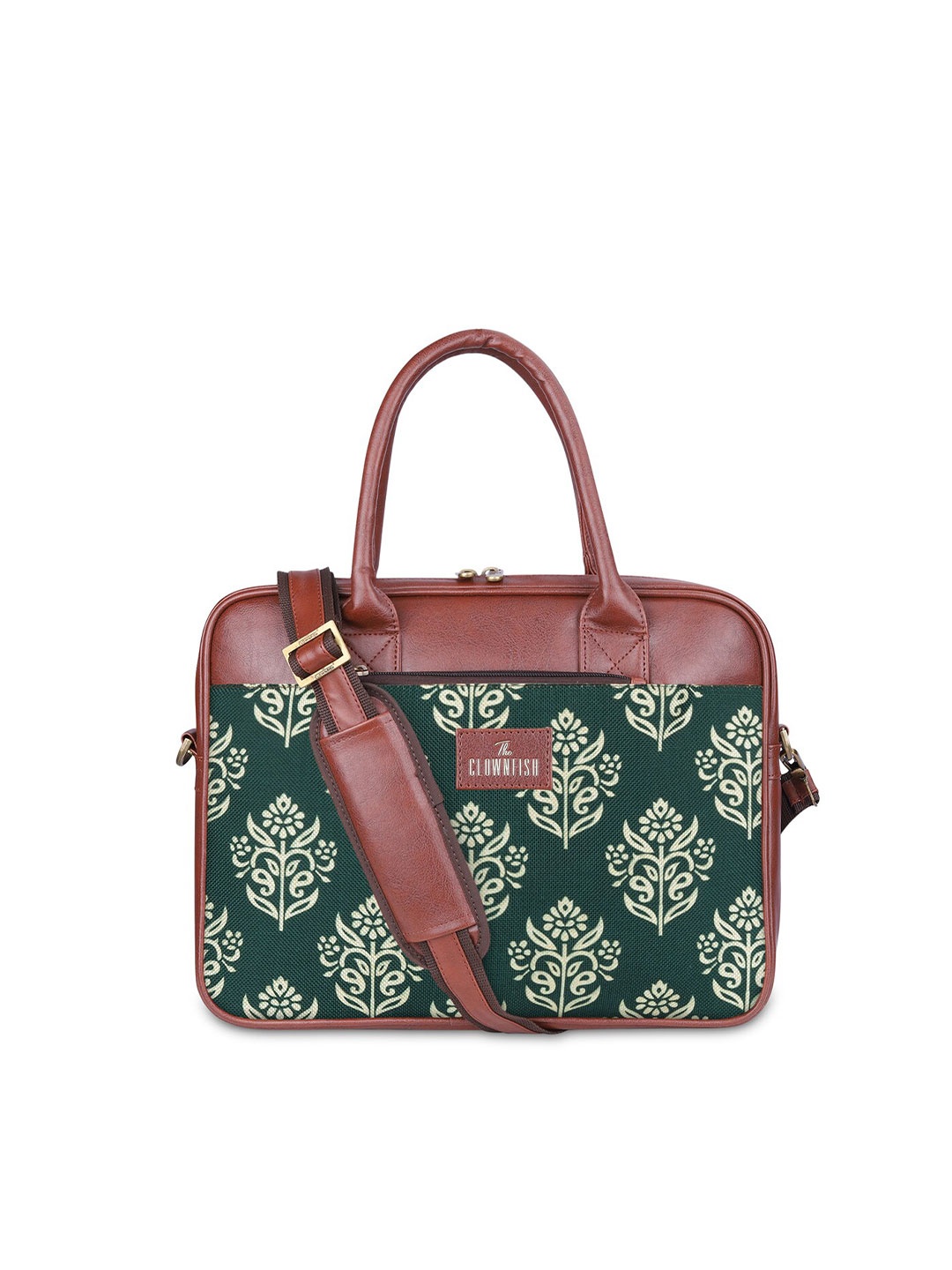 

THE CLOWNFISH Deborah Unisex Green & Brown Printed Messenger Bag