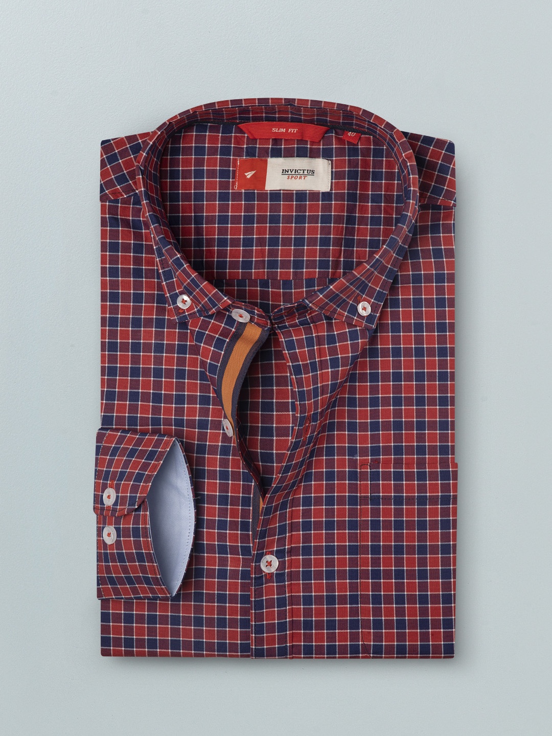 

INVICTUS Men Brown & Navy Blue Slim Fit Checked Sustainable Casual Shirt