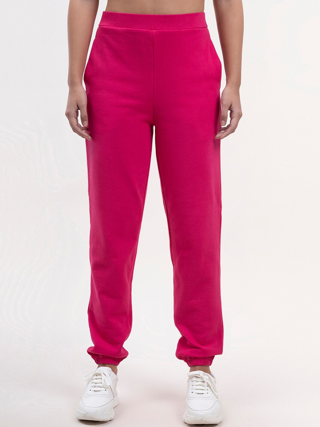 

FableStreet Women Fuchsia Pink Solid Relaxed-Fit Cotton Joggers