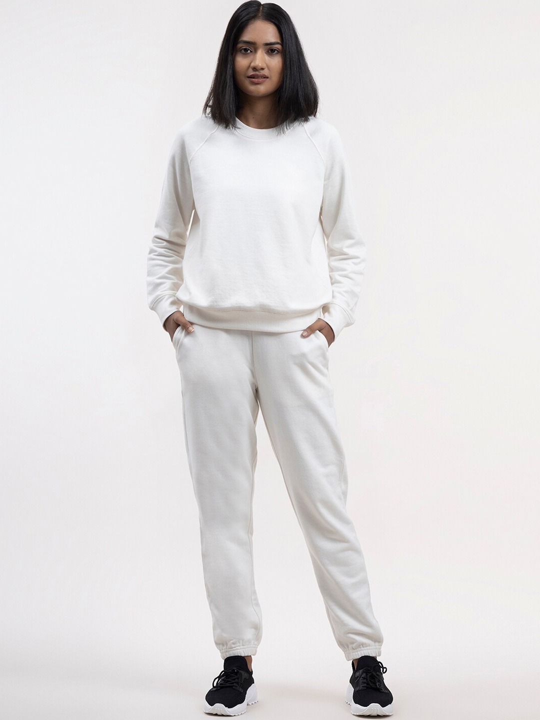 

FableStreet Women Off White Solid Cotton Tracksuits