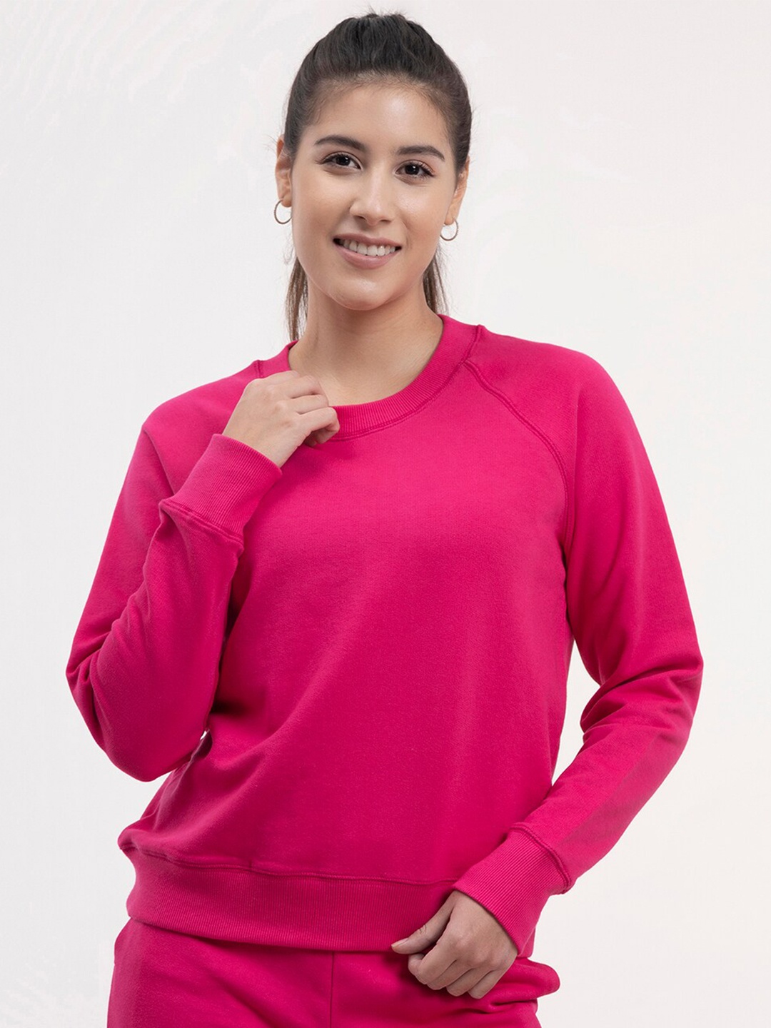 

FableStreet Women Fuchsia Solid Sweatshirt