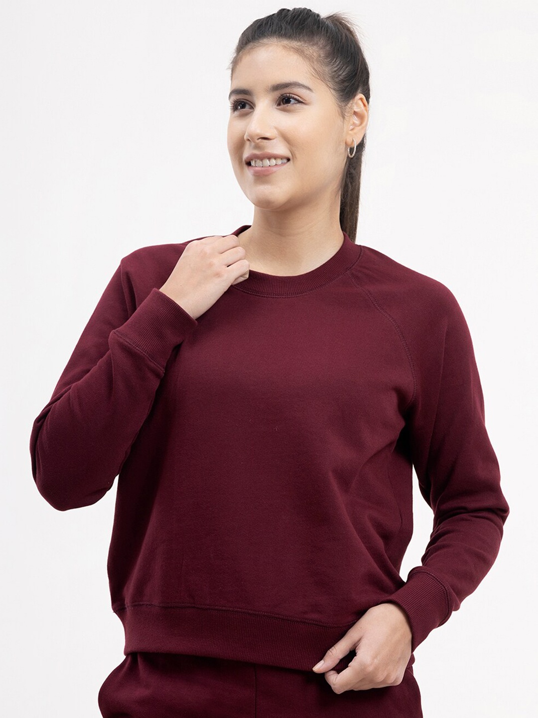 

FableStreet Women Maroon Cotton Sweatshirt