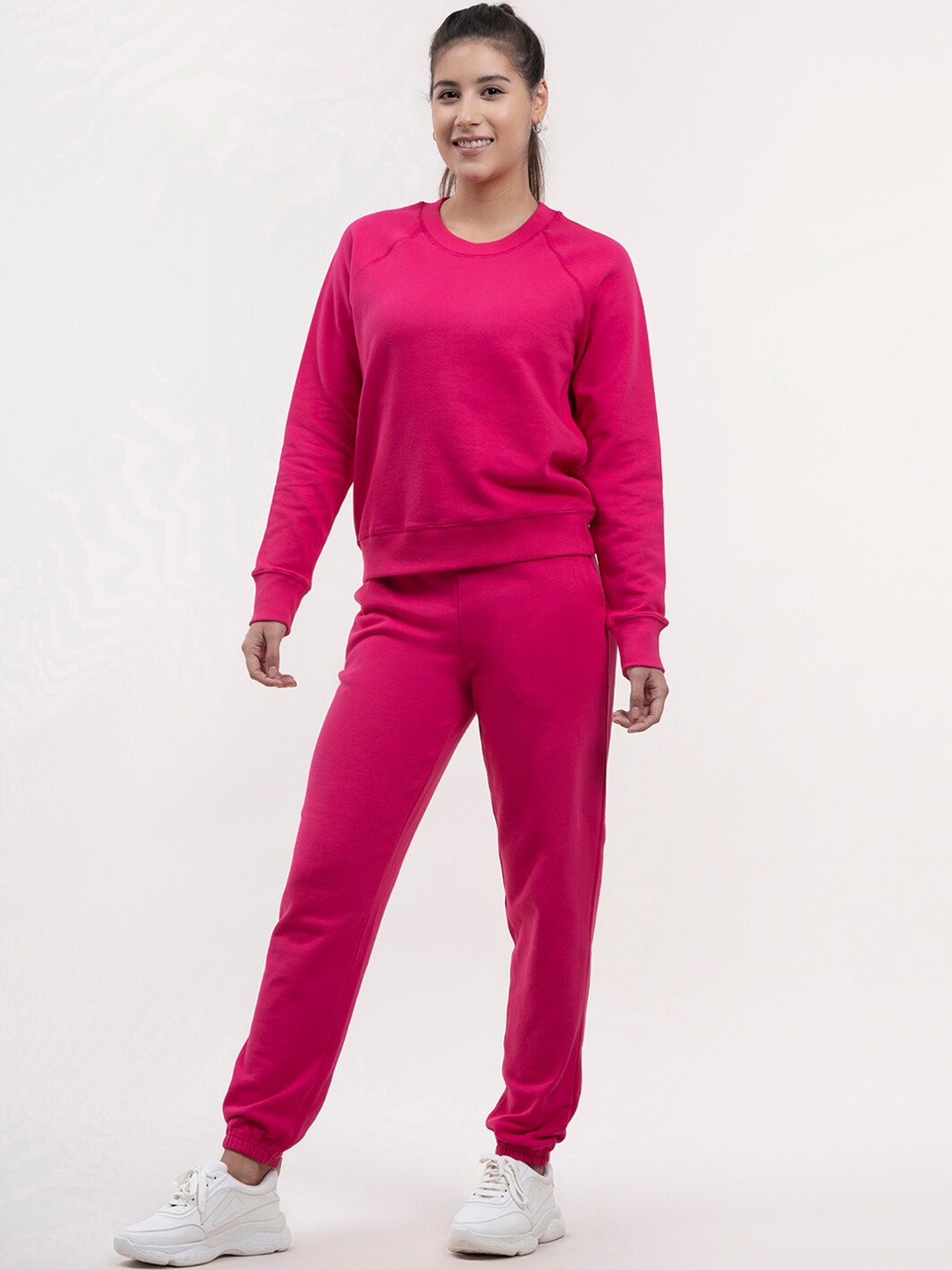 

FableStreet Women Fuchsia Solid Cotton Tracksuits