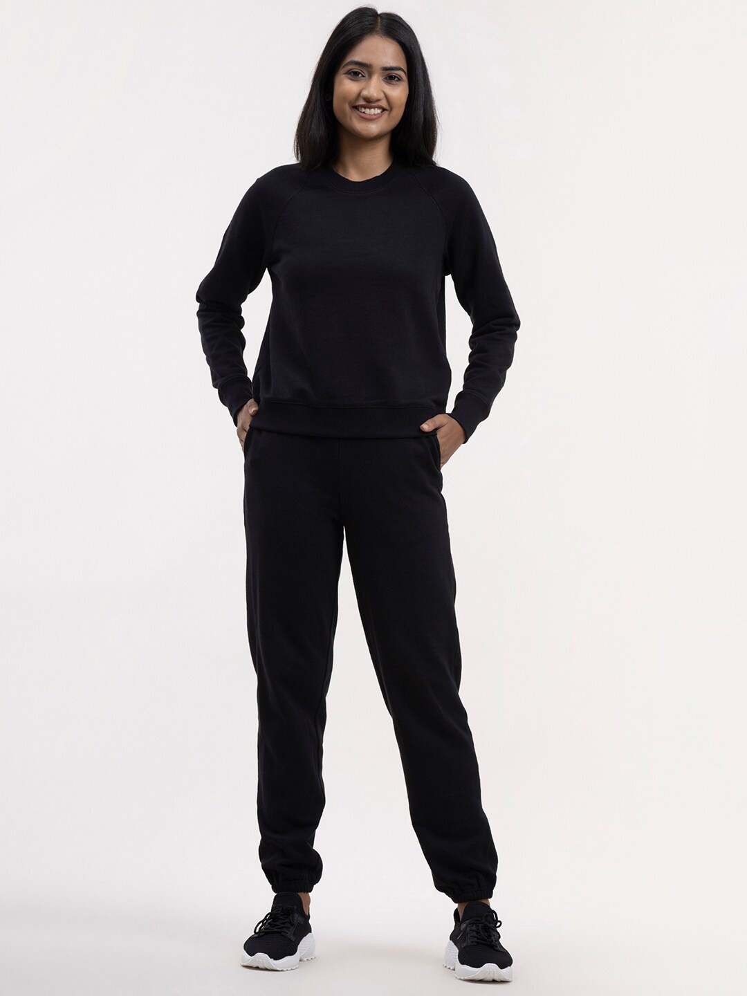 

FableStreet Women Black Solid Cotton Tracksuits