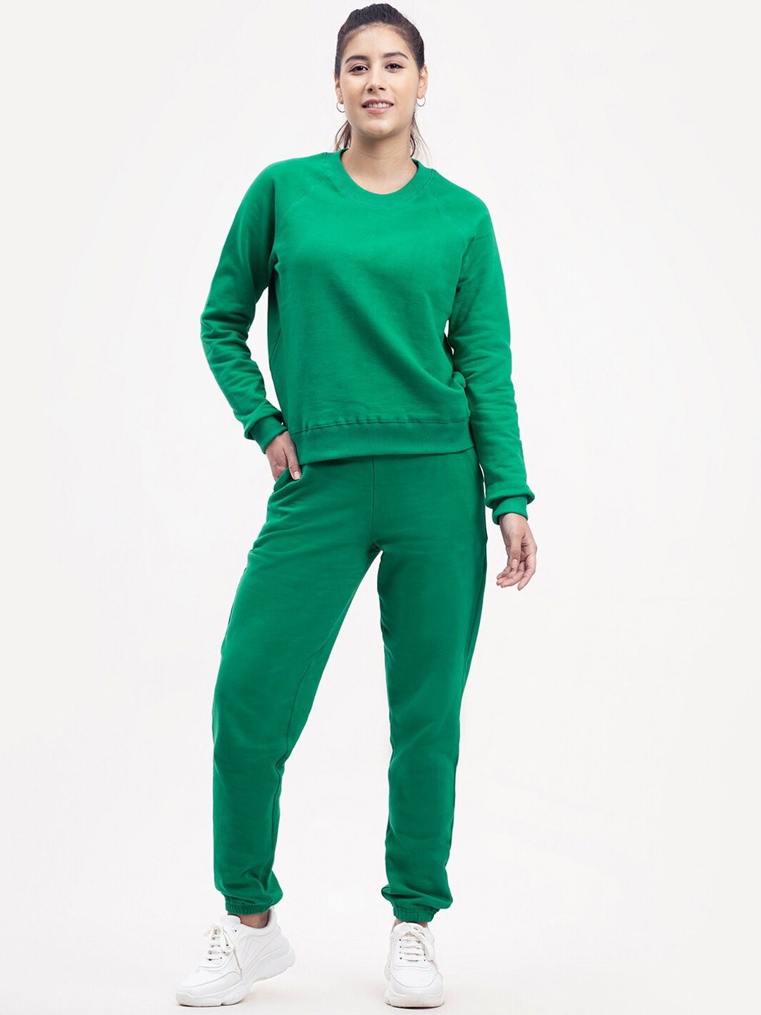 

FableStreet Women Green Solid Cotton Tracksuits