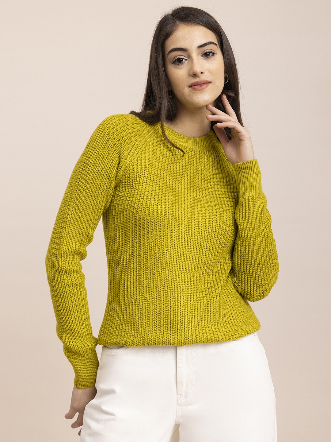 

FableStreet Women Green Solid Pullover