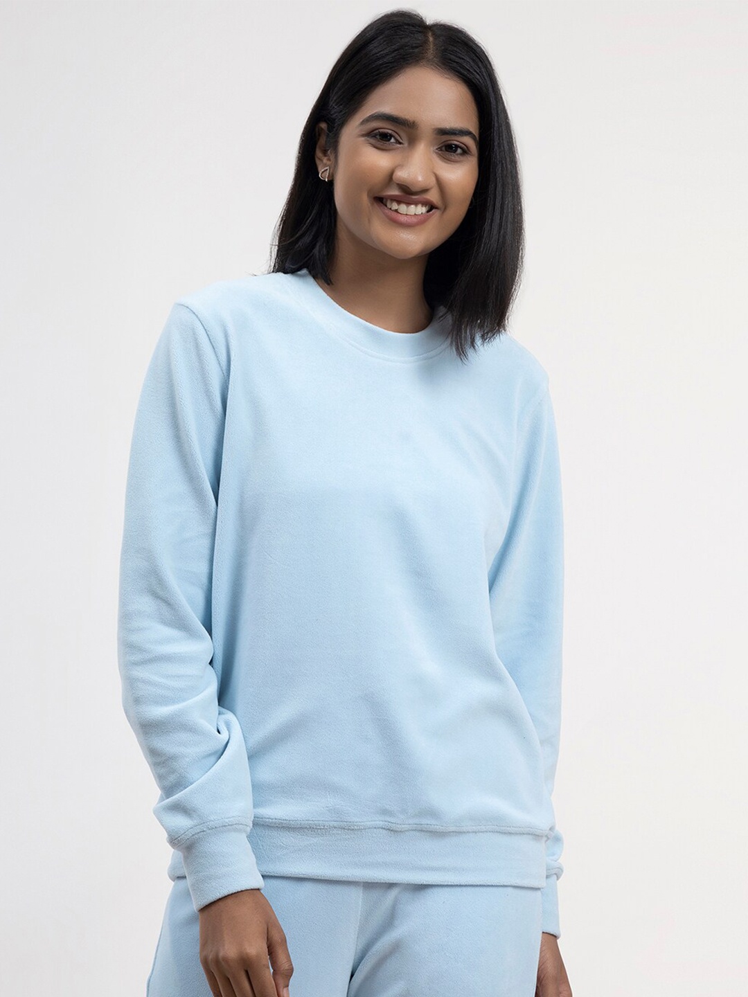 

FableStreet Women Blue Long Sleeves Round Neck Sweatshirt