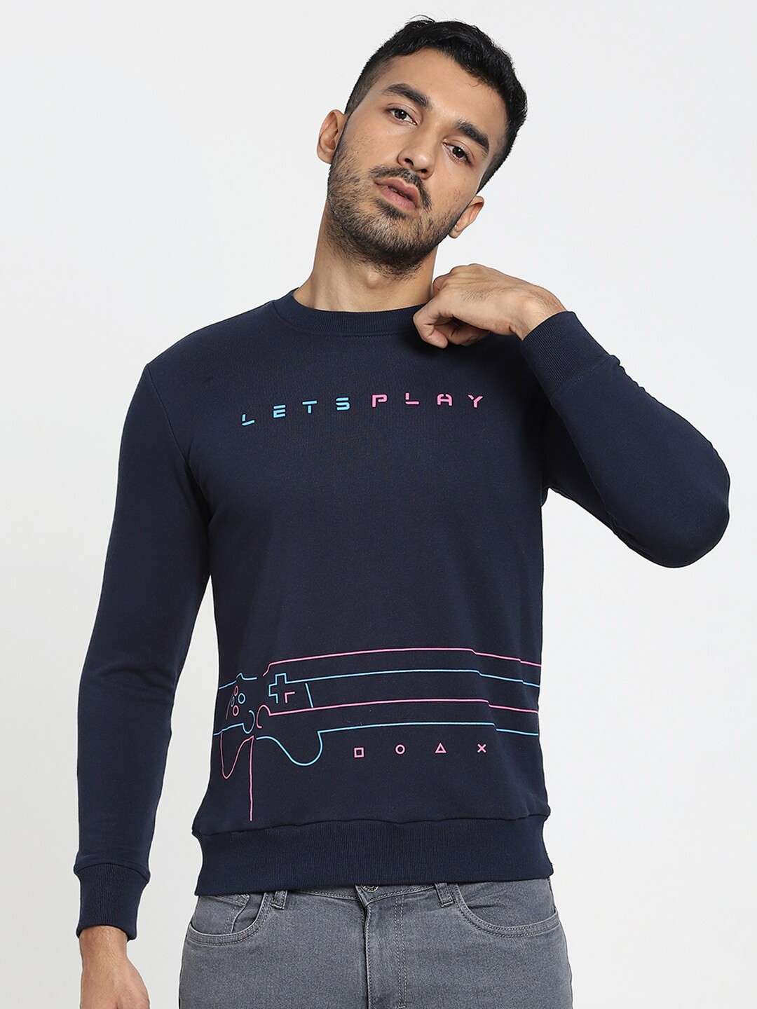 

Bewakoof Men Blue Lets Play Printed Sweatshirt
