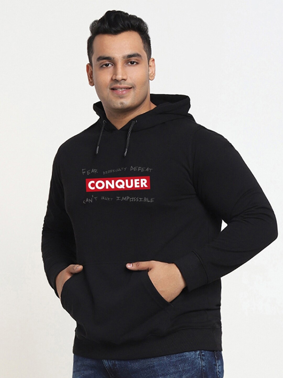 

Bewakoof Men Black Printed Hooded Sweatshirt