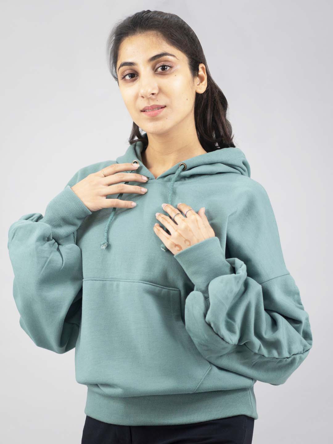 

IMPERATIVE Women Green Hooded Sweatshirt