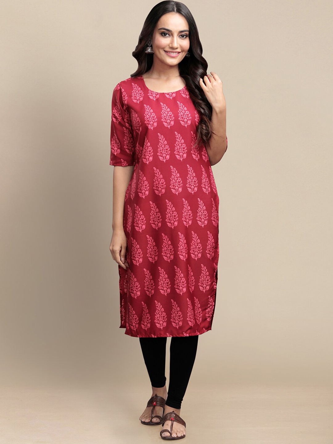 

Ethnic basket Pack Of 4 Women Red & Blue Ethnic Motifs Printed Crepe Kurta