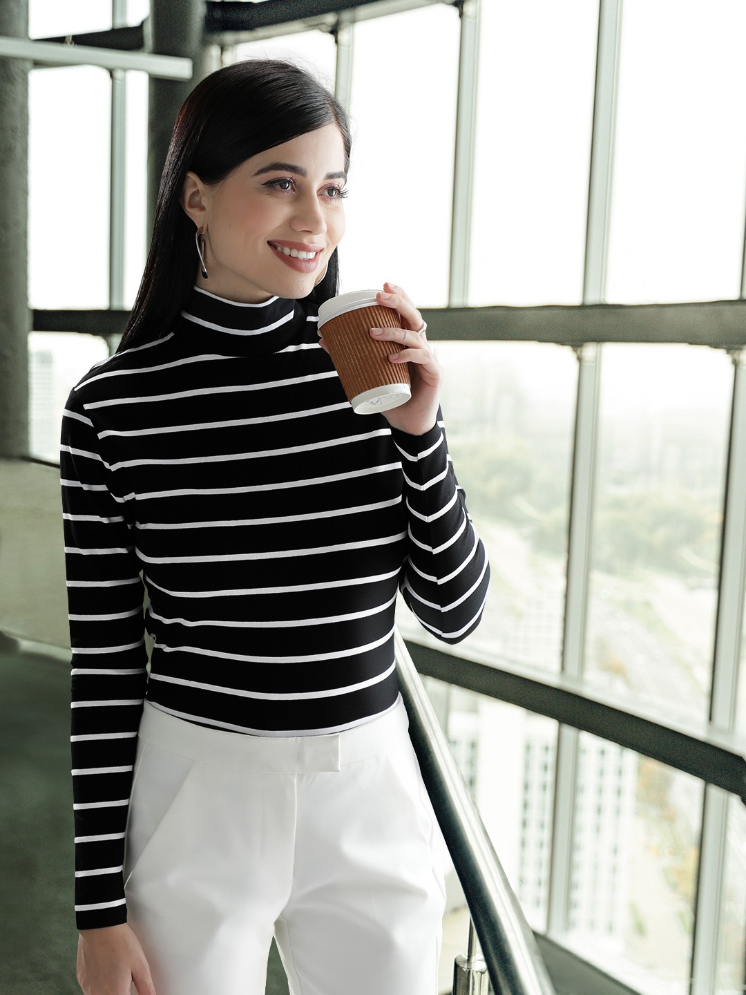 

Marks & Spencer Women Black & White Striped Top