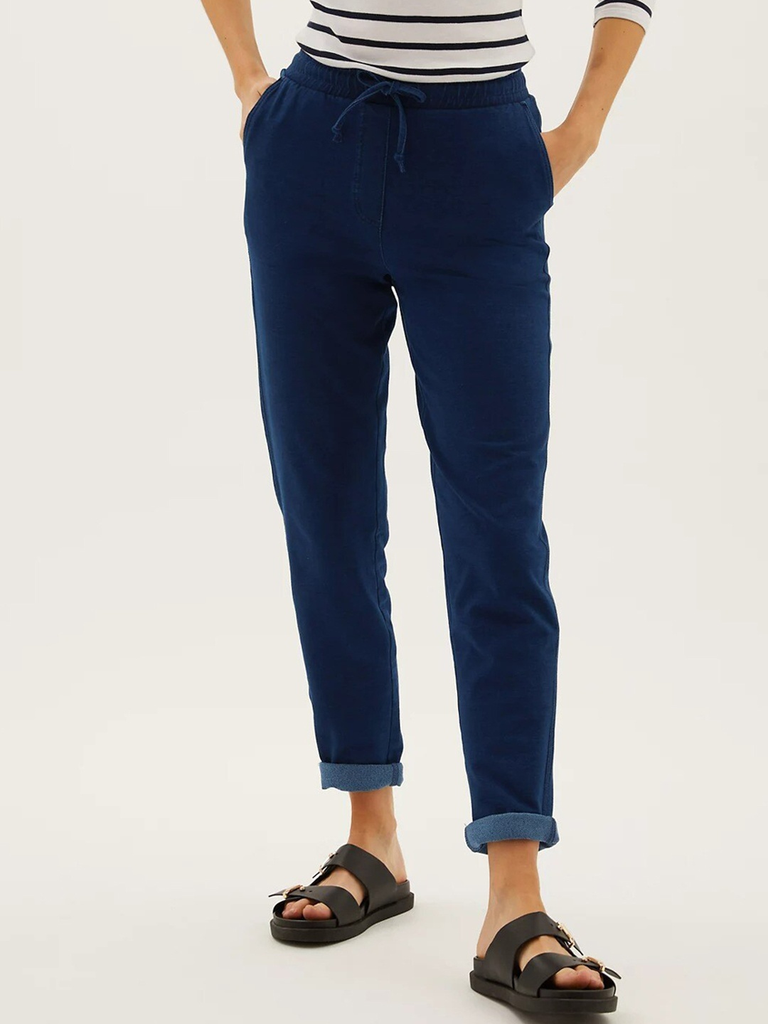 

Marks & Spencer Women Blue High-Rise Cotton Trouser