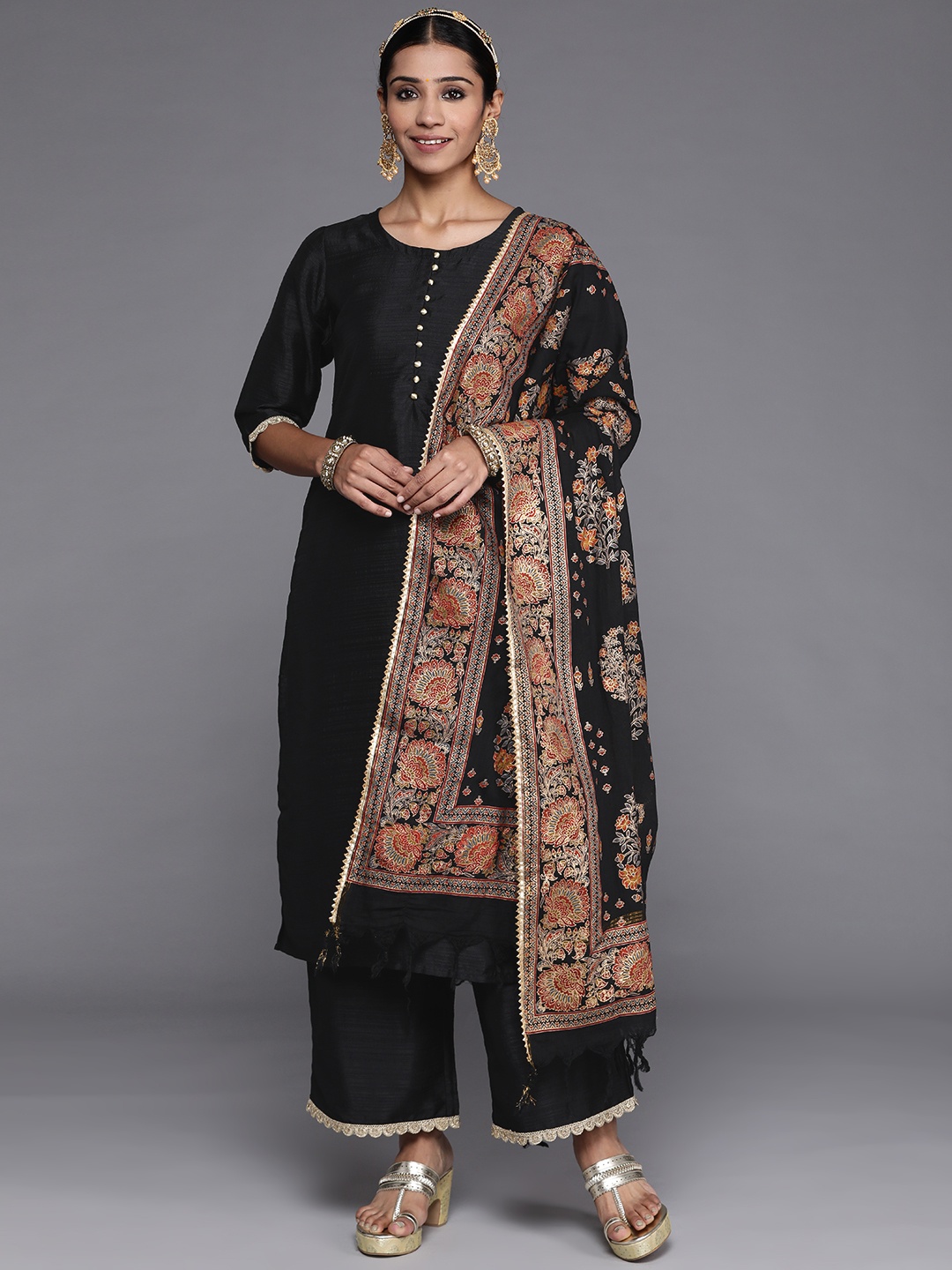 

Libas Women Black Gotta Patti Kurta with Palazzos & With Dupatta