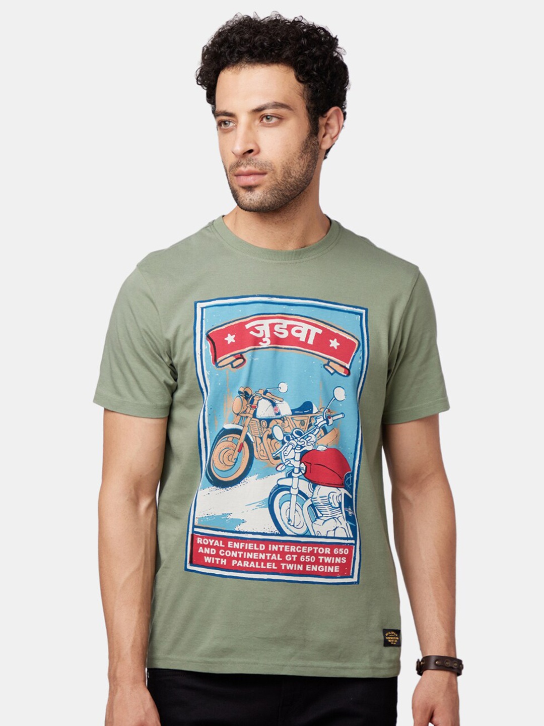 

Royal Enfield Men Green Printed Cotton T-shirt