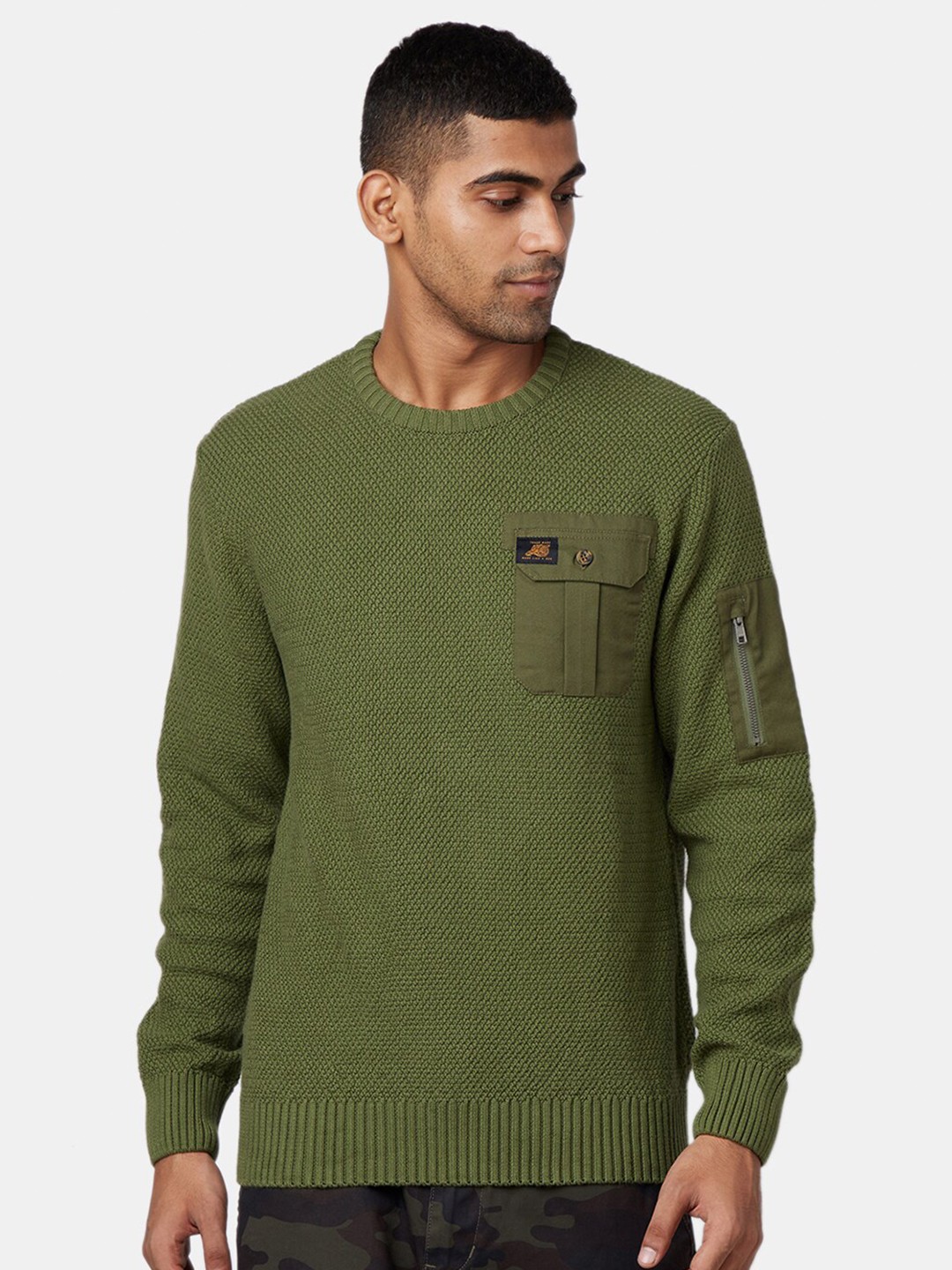 

Royal Enfield Men Olive Green Military Pullover