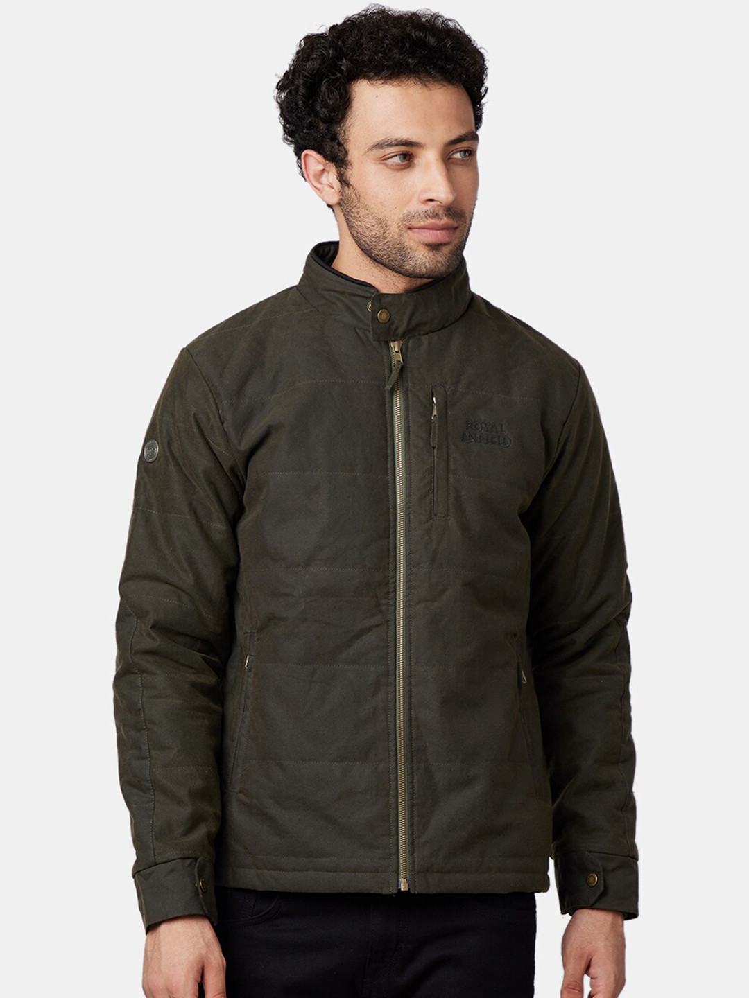 

Royal Enfield Men Olive Green Solid Tailored Jacket