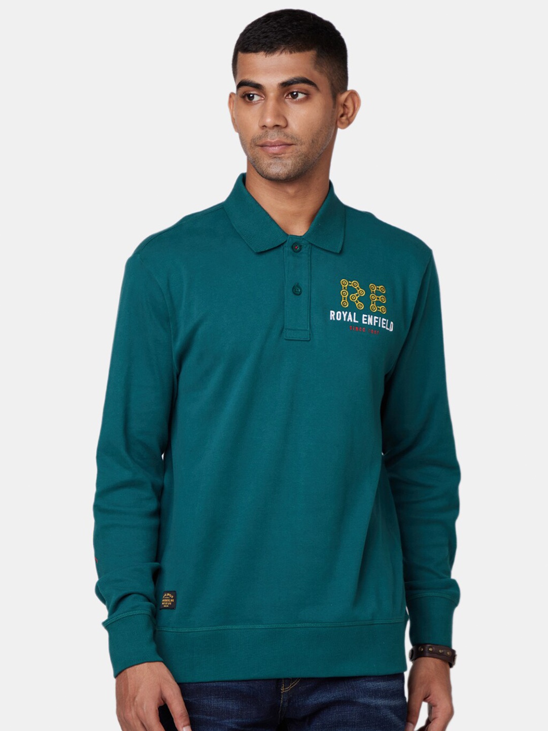 

Royal Enfield Men Green Polo Collar T-shirt