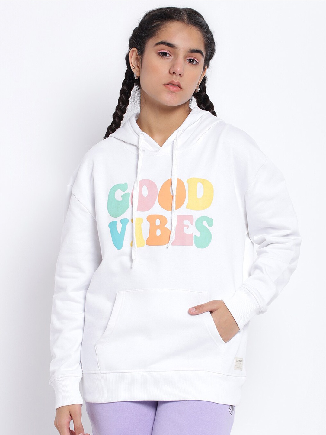

Lil Tomatoes Girls White Printed Hooded Sweatshirt
