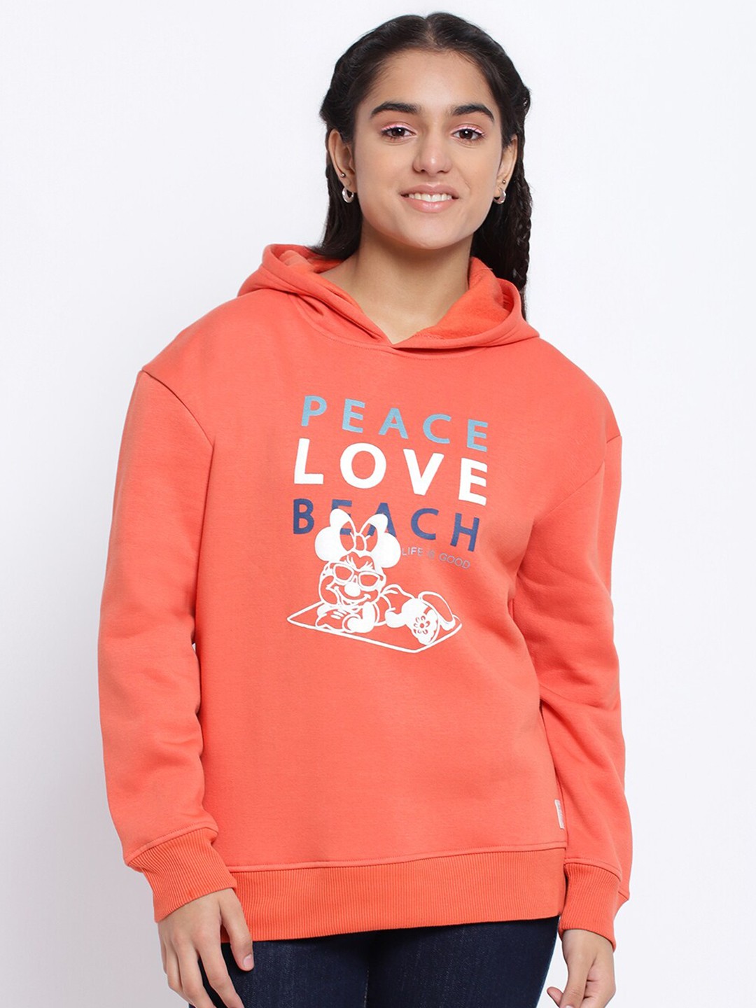 

Lil Tomatoes Girls Orange Typography Printed Hooded Sweatshirt