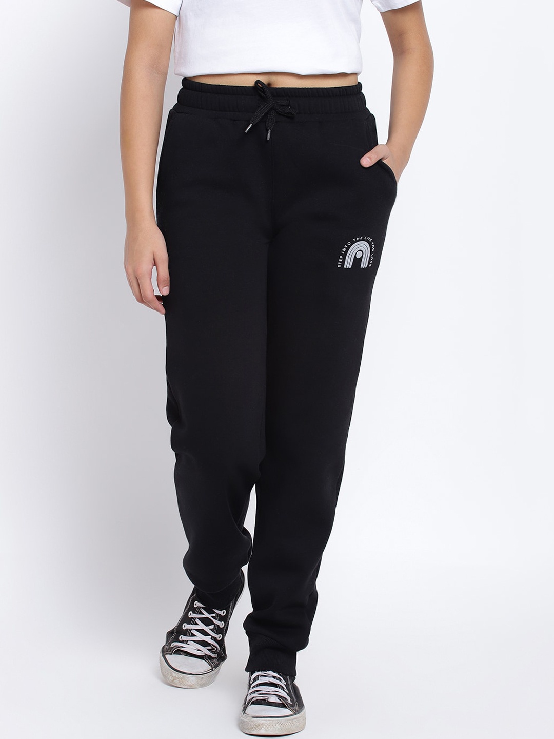 

Lil Tomatoes Girls Black Graphic-Printed Track Pants
