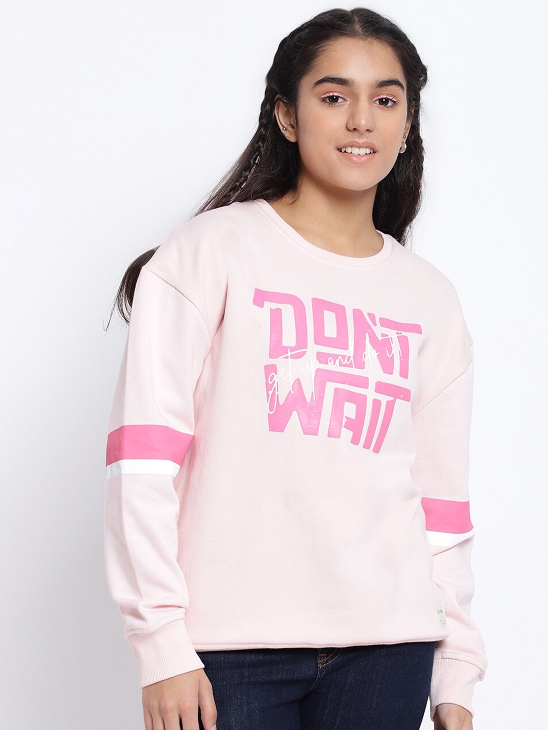 

Lil Tomatoes Girls Pink Printed Round Neck Sweatshirt