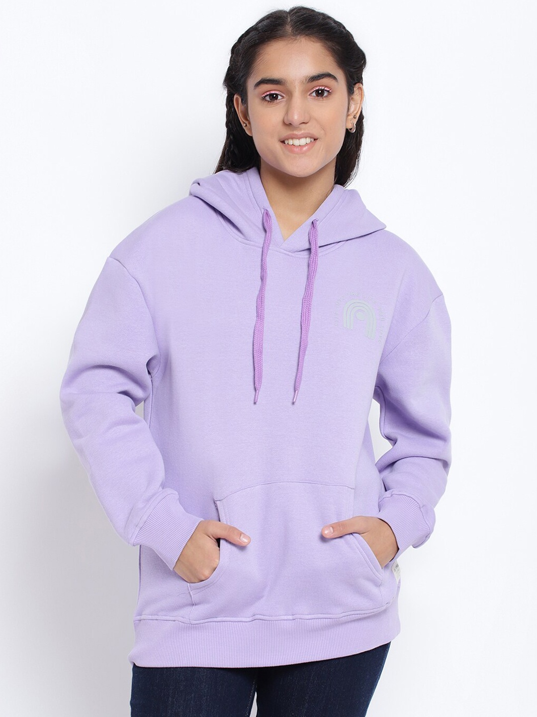 

Lil Tomatoes Girls Purple Solid Fleece Hooded Sweatshirt