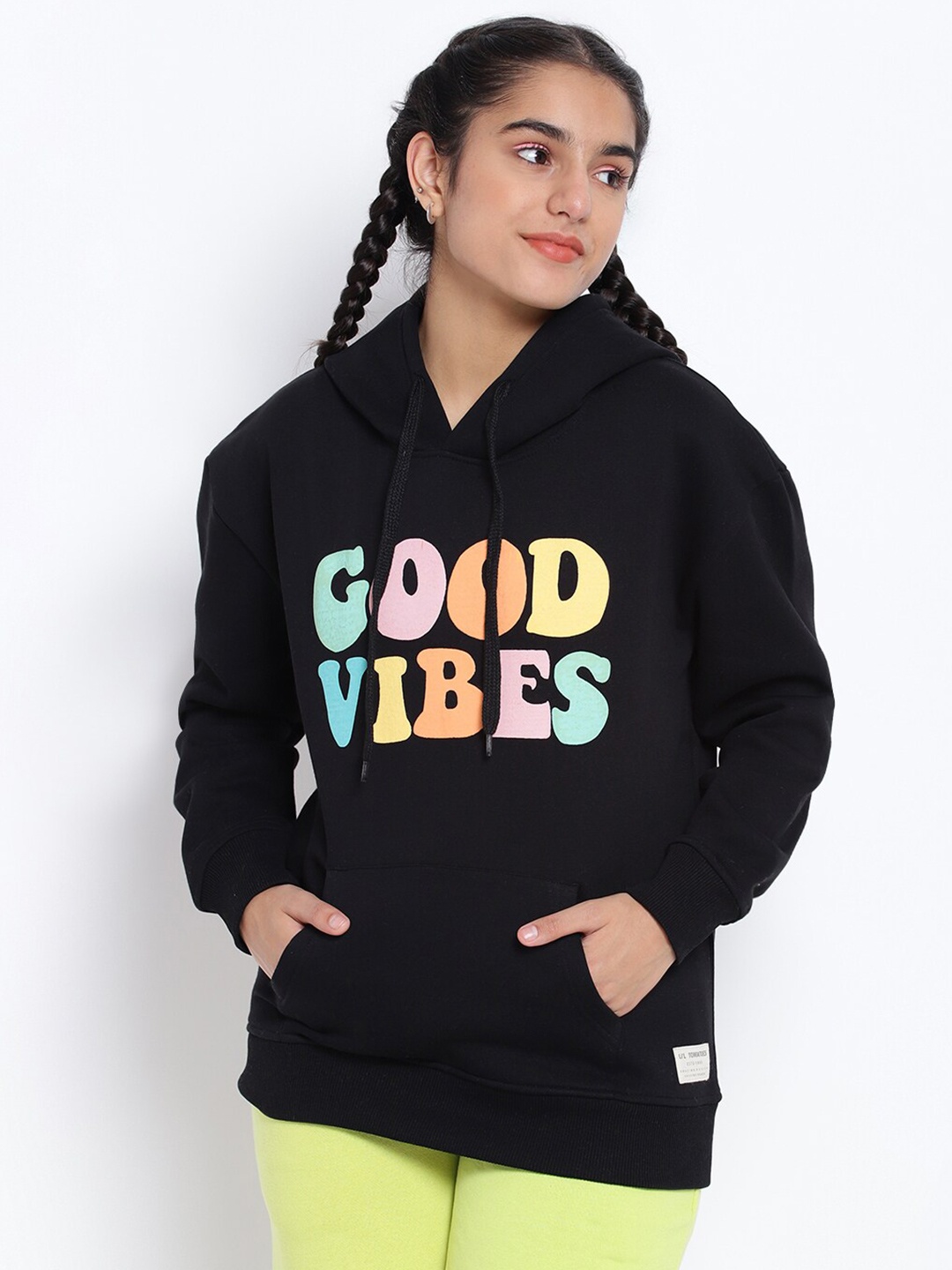 

Lil Tomatoes Girls Black Printed Hooded Sweatshirt