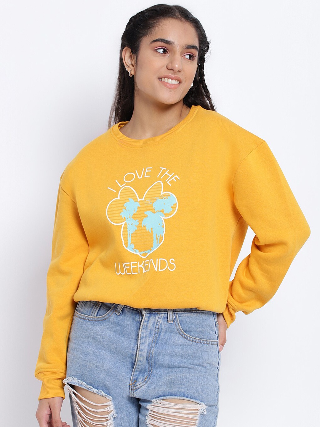 

Lil Tomatoes Girls Mustard Printed Fleece Sweatshirt