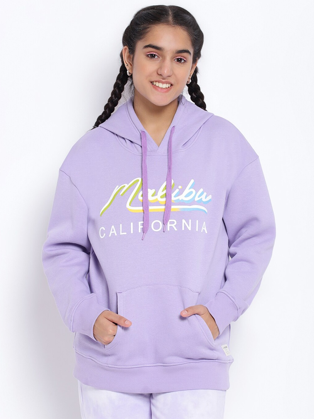 

Lil Tomatoes Girls Purple Printed Hooded Pullover Sweatshirt